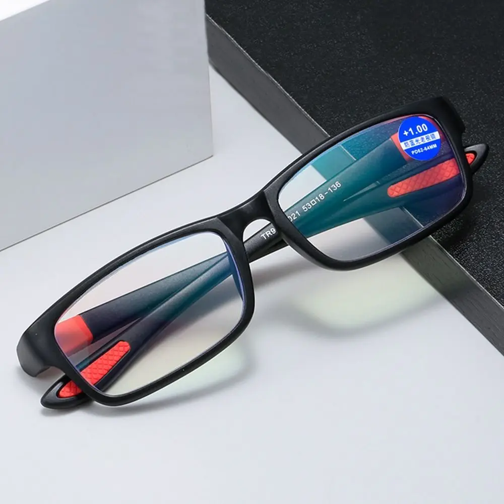 Lunettes de lecture anti-lumière bleue pour hommes et femmes, lunettes de sport, lunettes de presbytie, monture carrée noire et rouge, lunettes d'hypermétropie, TR90