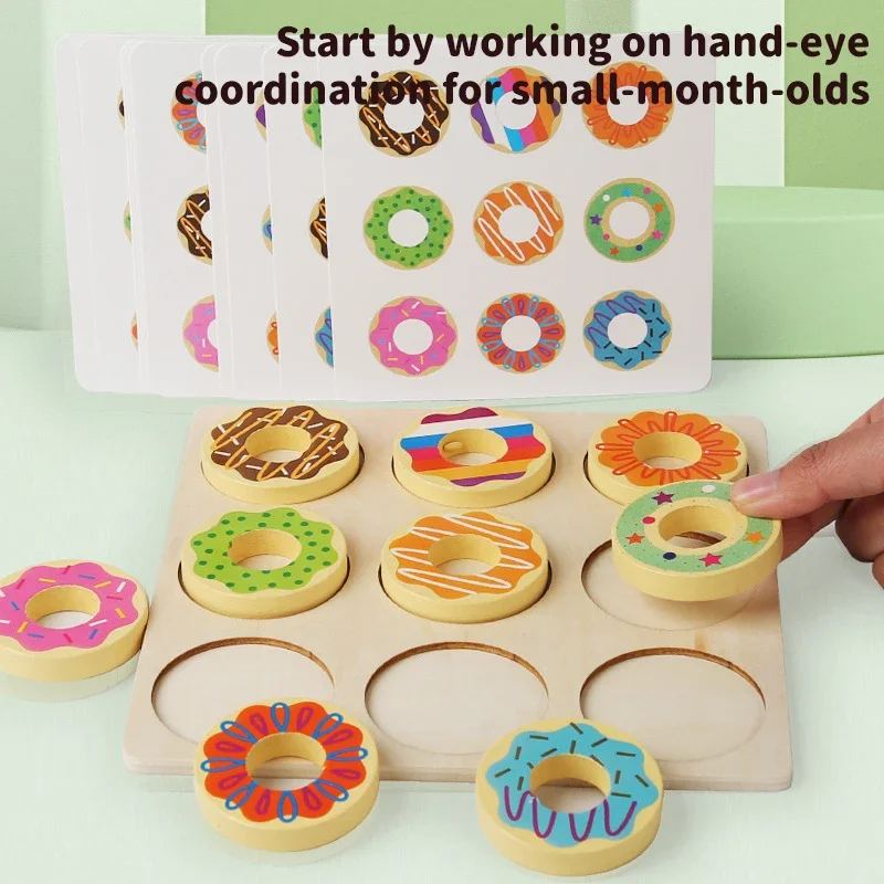 Rompecabezas de educación temprana Montessori, juego de clasificación de emparejamiento de colores, juguete para niños en edad preescolar, rompecabezas de donuts de madera, material didáctico, juguetes de regalo