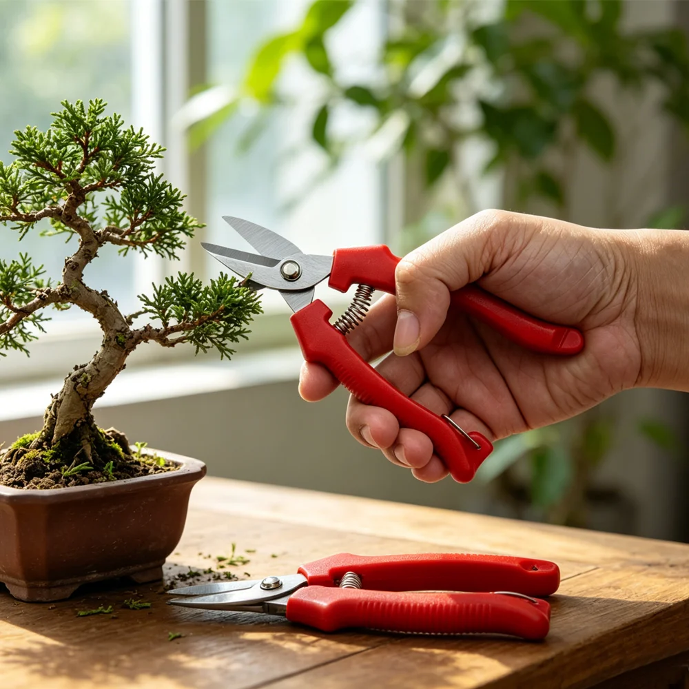 Straight Blade Stainless Steel Bypass Pruning Shears, Sawtooth Sharp Garden Pruner with PP Handle for Bonsai Trimming