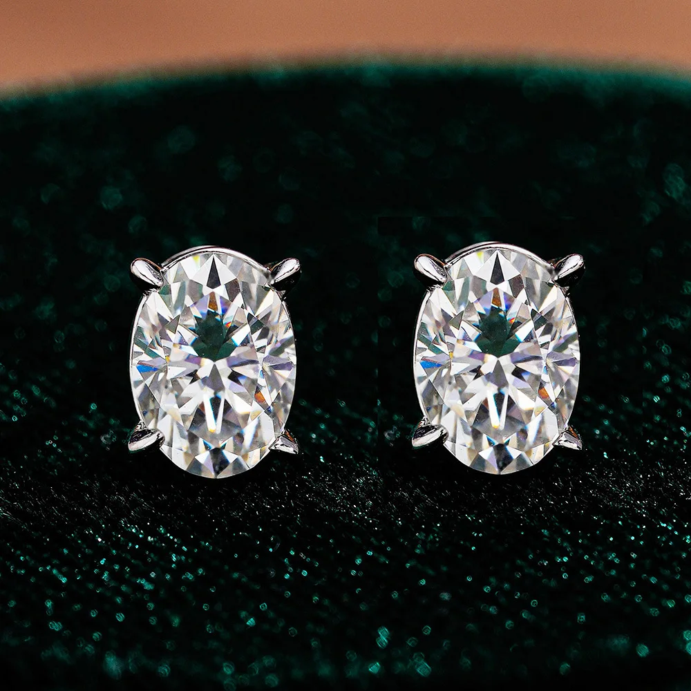 

18K Gold Earrings for Women, Four Claw Earrings, with A Simple Temperament. Moissan Diamond Egg Shaped Platinum PT950 Earrings