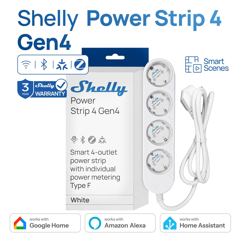 Shelly Power Strip 4 Gen4 Smart Plug Zigbee Outlets Matter Plug Independent Power Measurement Multitap Smart Switch
