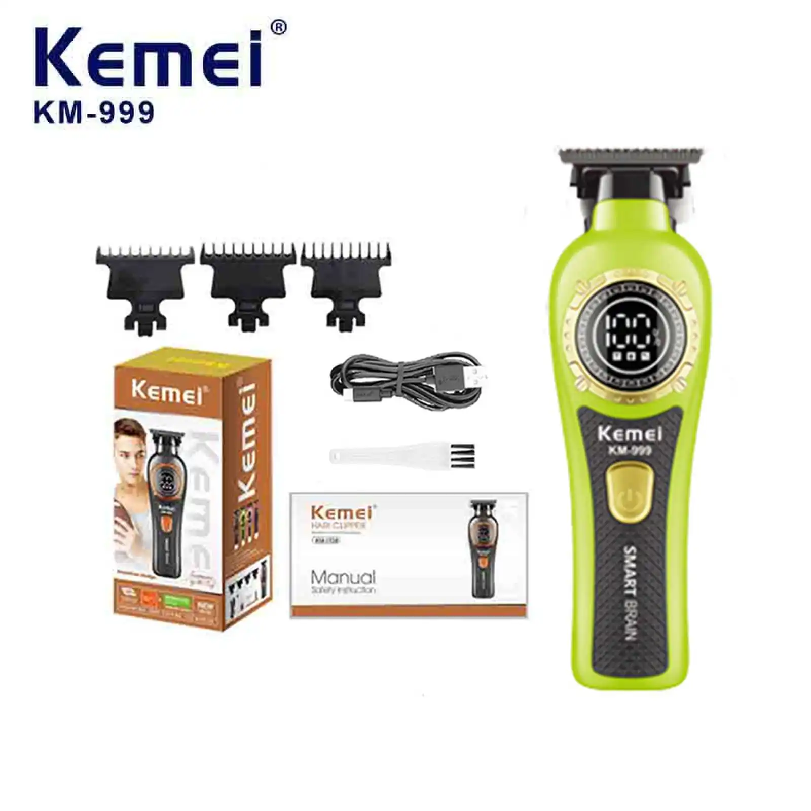 Kemei 999 Electric Hair Cut Machine Digital Display Hair Clipper Professional Cordless Precision Adjustment Trimmer Shaver Hair