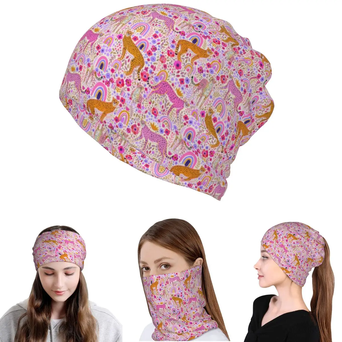 

Cheetah's In A Rainbow Bandana Neck Cover Mask Scarf Multi-use Balaclava Beanies Hat for Men Women Adult Windproof