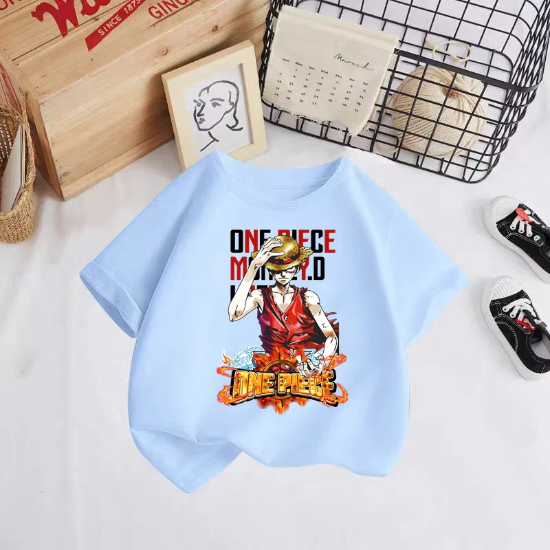 

3-12 Years Boys/Girls Summer Casual Kawaii Cartoon Cotton Japanese Anime One Piece Kids Short Sleeve T-shirt