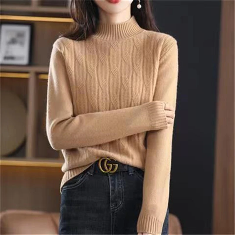 

2024 Sweater Women's High Stacked Collar Pullover Long Sleeve Winter Knitted Sweater Warm High Quality Bottoming Shirt Knitwear