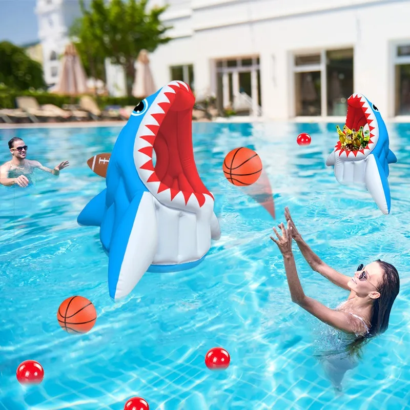 1 Satz aufblasbarer Schwimmbad-Basketball-Haifisch-Rng-Wurfspiel-Set, Wasserspielspielzeug für Erwachsene, Schwimmbadpartys und Versammlungen