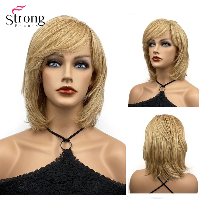 StrongBeauty Krótka Ombre Blond Falista Ciepła Ok Pełna peruka syntetyczna zamówienie mieszane