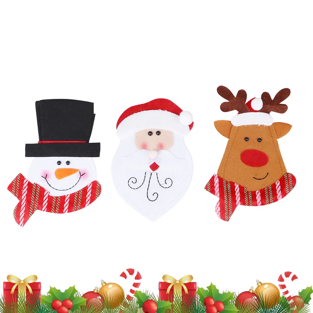 

3pcs Christmas Cutlery Holder Snowman Tableware Pouch Santa Hat Utensil Storage Bag Elk Decor Silverware Pocket