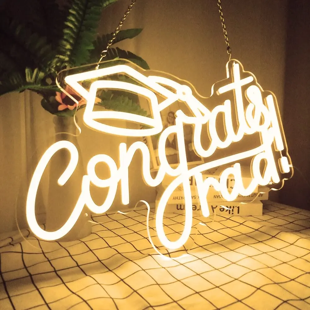 Congrats Grad Led Neon Sign For Graduation Party Decor Art Wall Background Acrylic Bar Home Room Decoration Gift Neon Light