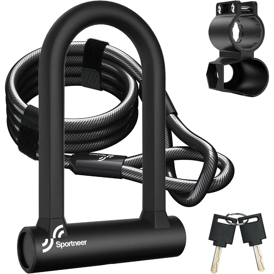 

Heavy Duty AntiTheft Bike Lock with 5ft Security Steel Cable and 17mm Shackle for Road Mountain Electric and Folding Bikes Incl