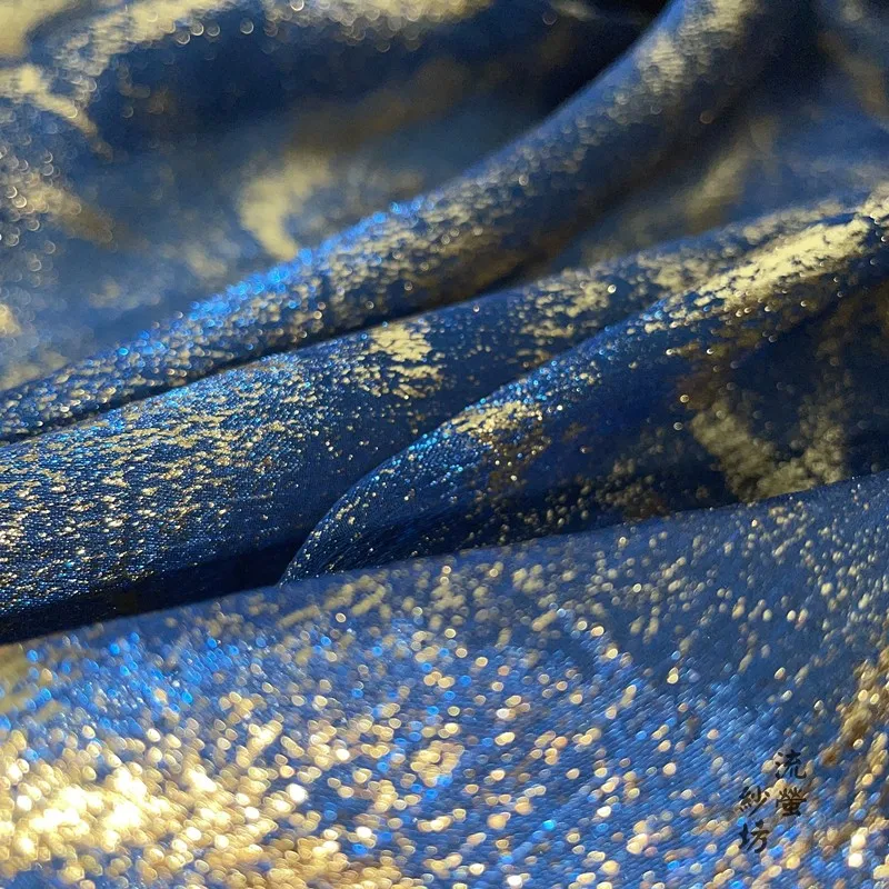 Organza Fabric Flowing Gold By The Meter for Clothing Wedding Dresses Hanfu Sewing Bronzing Printed Decorative Thin Soft Summer