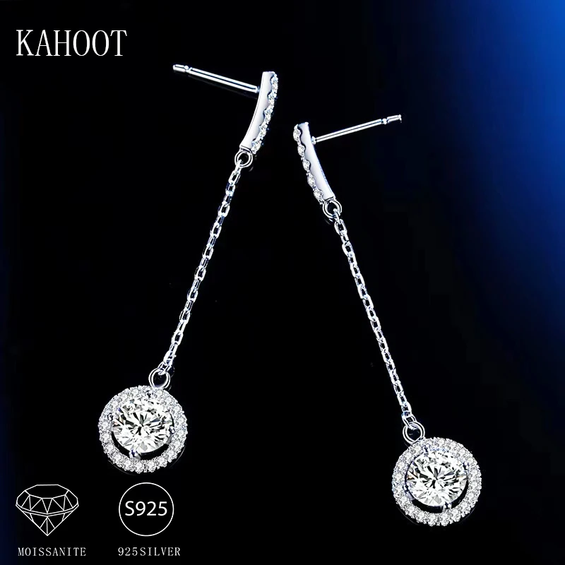 925 Sterling Silver 1 Carat Moissanite Round Bag Tassel Earrings Women's Fashion Fresh And Sweet Design Sense Advanced Light Lux