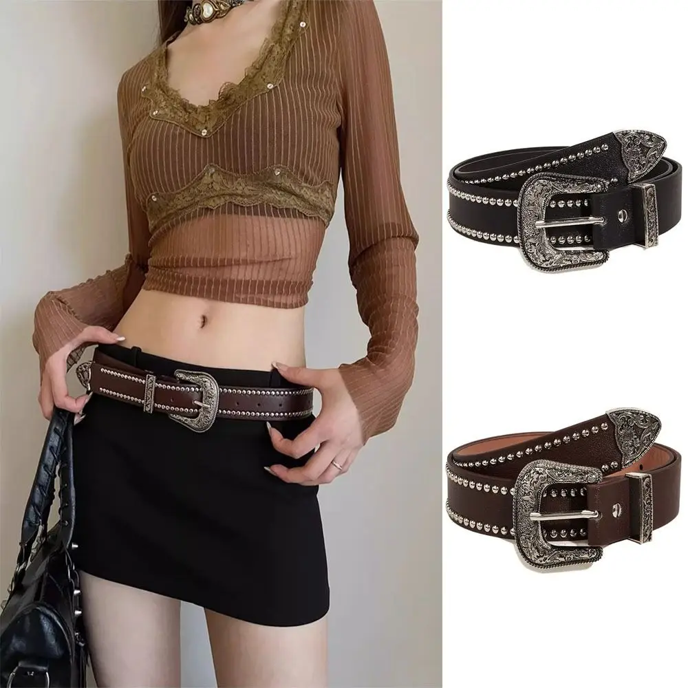 

Casual Trendy Punk Rivet Belts Gothic Versatile Pin Buckle Belt Y2k PU Leather Waistband