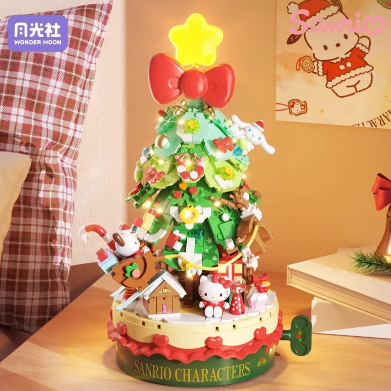 

Sanrio Building Blocks Hello Kitty Warm Winter Christmas Tree Music Box Cinnamoroll Model Ornament Splicing Toys Christmas Gift