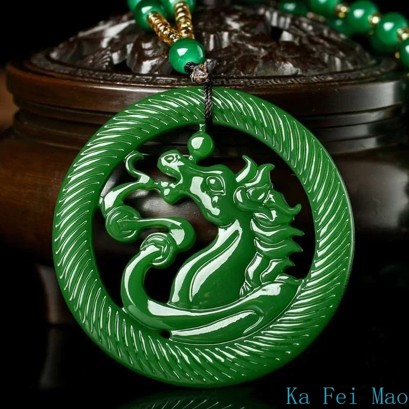 Natural Green Hand-carved Horse Jade Pendant Fashion Boutique Jewelry Bat in Front of Your Eyes Necklace Gift