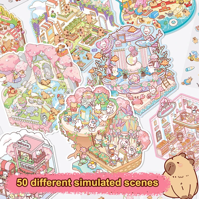 

1Set 50Scenes Miniature Scene Landscape Stickers Three-Dimensional Stacking House Stickers Diy Toy Stickers Girls Birthday Gifts
