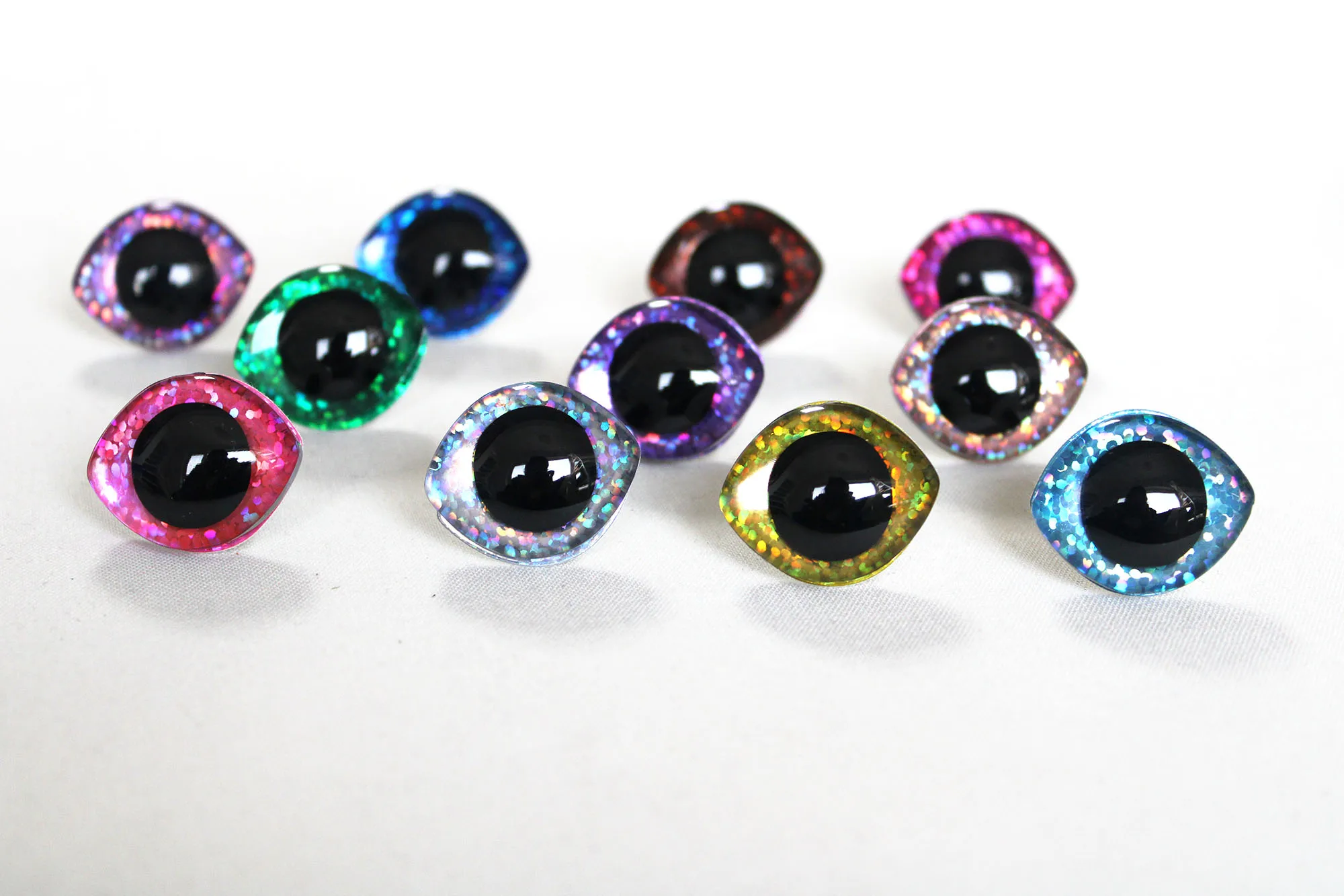 10 peças novo design 28x23mm 20x23mm formato oval 3d glitter olhos de brinquedo de segurança transparentes com arruelas traseiras -- B11