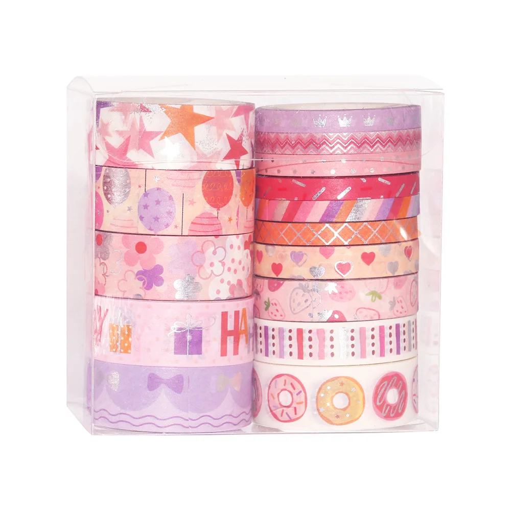 Imagem -05 - Fresco Dourado Rosa Washi Tape Grupo Festa de Aniversário Scrapbooking Faça Você Mesmo Jornal Papelaria Fita Adesiva Deco Arte Suprimentos 15 Pcs por Conjunto