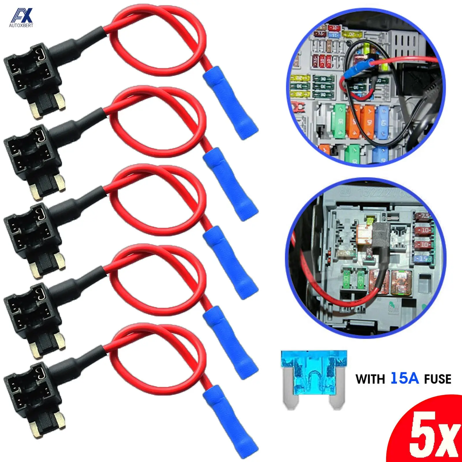 5pcs Add-A-Circuit Piggy Back Auto Adapter Low Profile Mini APS ATT Blade Fuse Holder Fuses Tap Car Fuses Splitter Accessories