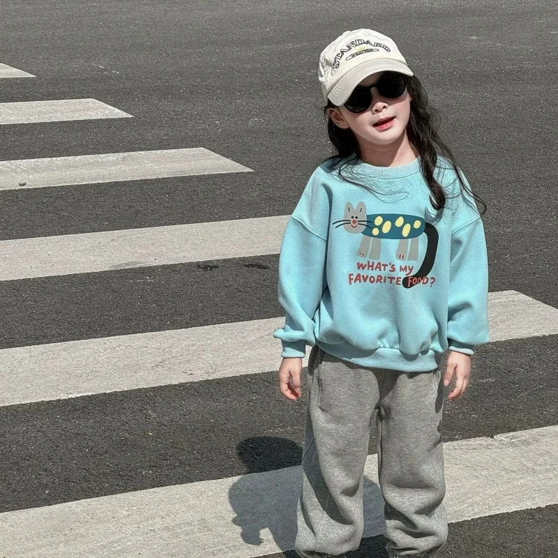 

2026 Autumn New Children Sweatshirt Boys Girls Cartoon Print Pullover Cotton Kids Long Sleeve Casual Sweatshirt Baby Loose Tops