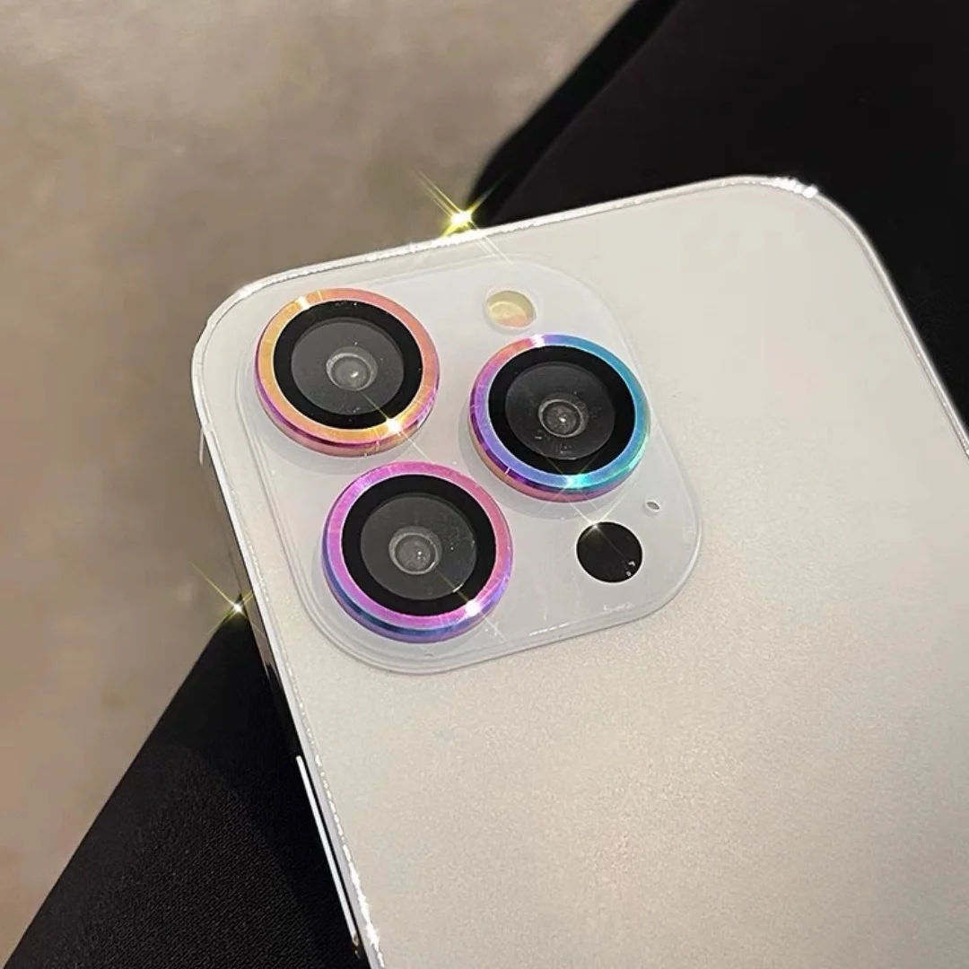 ตัวป้องกันเลนส์กล้องแวววาวสำหรับ iPhone 15 13 12 MINI 11 14 PRO MAX 15PROMAX 14 15PLUS ฟิล์มป้องกันหน้าจอโลหะแวววาว
