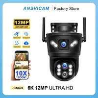 12MP 6K WiFi PTZ Camera 10X Zoom Three Lens Dual Screen Outdoor Security IP Camera Auto Tracking Bluetooth Surveillance CCTV