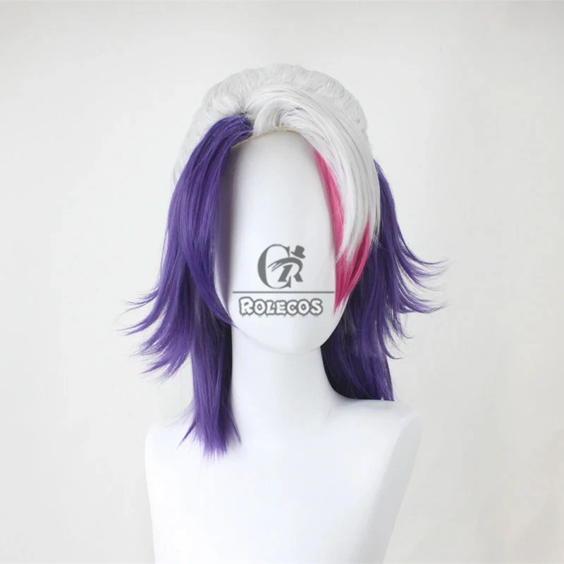 ROLECOS LOL Spirit Blossom Aphelios Cosplay Wigs Aphelios 50cm Long Silver Gray Mixed Color Wig Heat Resistant Synthetic Hair