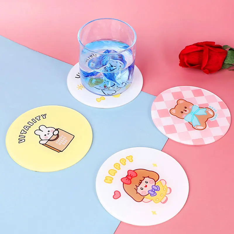 1PCS Round Cute Acrylic Coasters Skid Insulation Cup Holders High-Temperature Mug Mat Glass Tea Hot Pad Kitchen Accessories