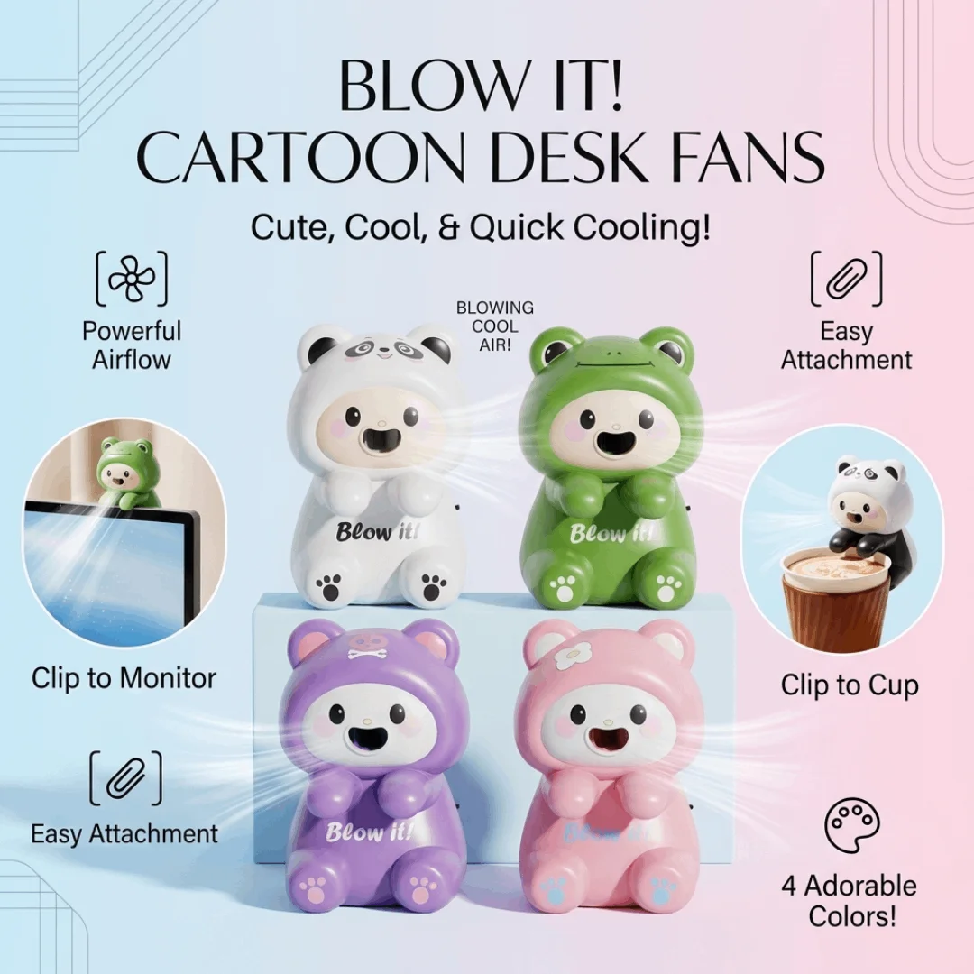 Adorable Animated Frog USB Rechargeable Compact Mug Fan Clip-On Portable Meal Chiller For Noodles Coffee Tea Steaming Drink