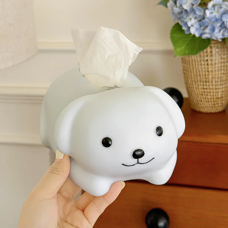 Nordic Cute Little White Dog Tissue Box Storage Ins Design Home Coffee Table Desktop Paper Towel Box Crafts Decor Gift