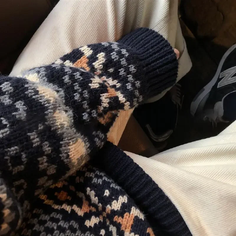 Suéter de punto de Jacquard para mujer, Jersey informal, jerséis Retro, sueltos, combinan con todo, moda de otoño e invierno