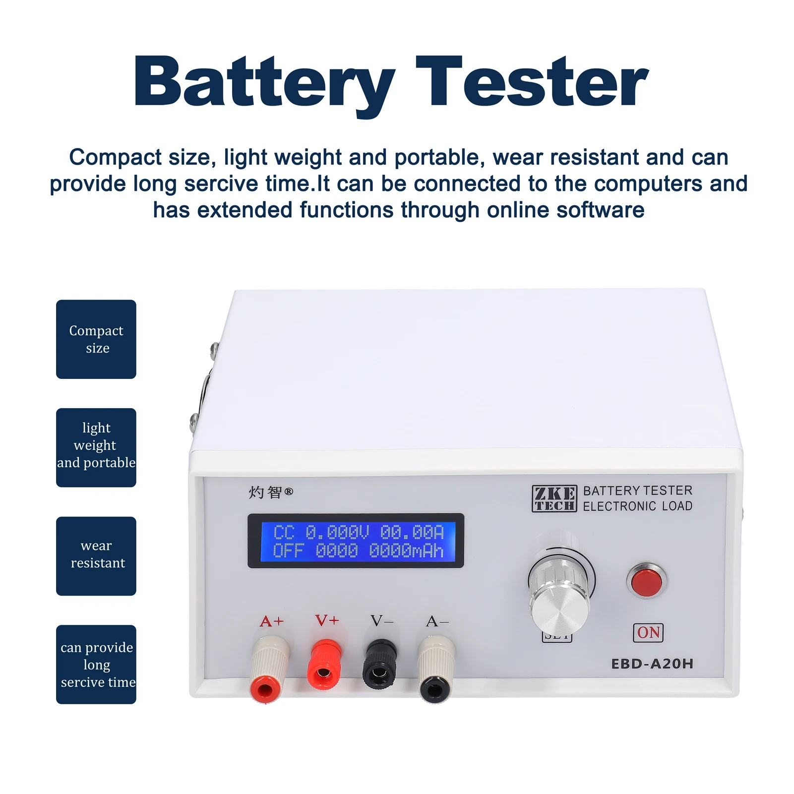 Probador de batería de EBD-A20H, descargador electrónico de corriente directa multifunción, 30V, 20A, 200W, compatible con Control de Software en línea de PC