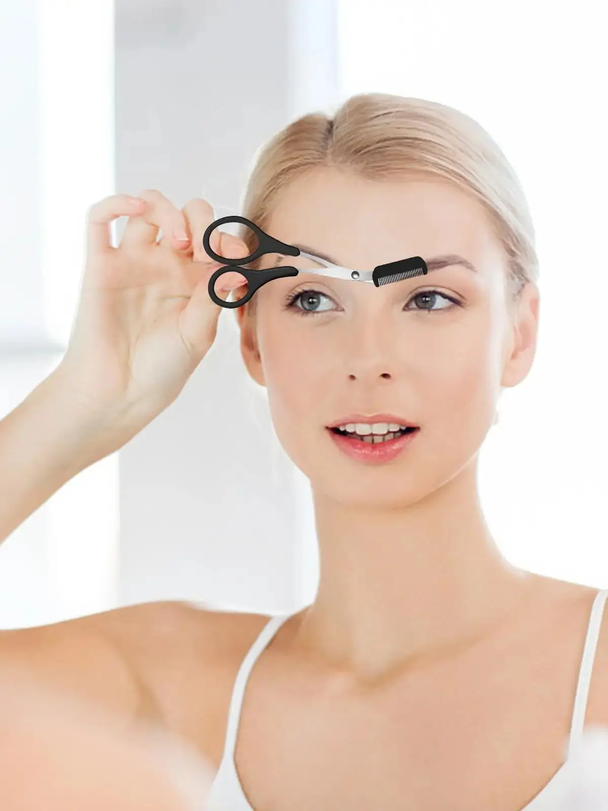 Ciseaux tondeuse à sourcils noirs, avec peigne, épilation, rasoir, façonnage des sourcils, outil de maquillage, acier inoxydable
