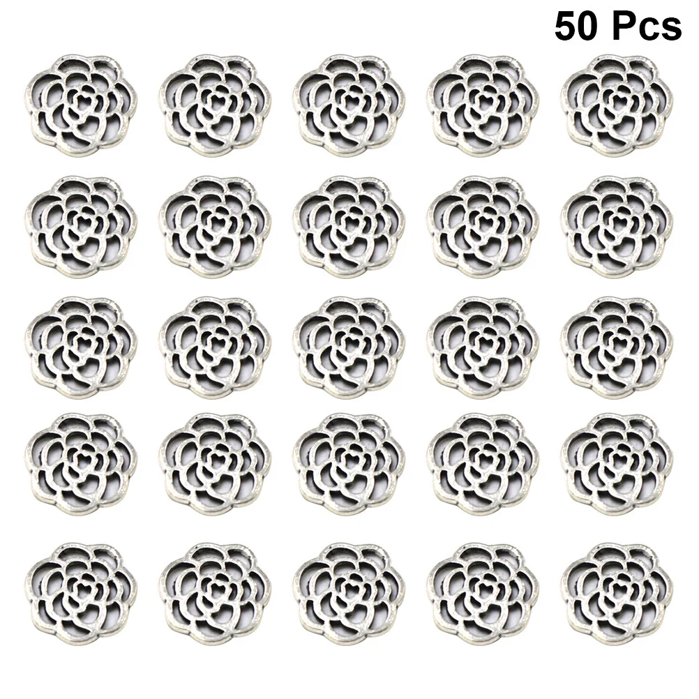 

50Pcs Vintage Hollow Rose Alloy Pendants Charms for Jewelry Making Necklace Bracelet Earrings DIY Gift Accessories
