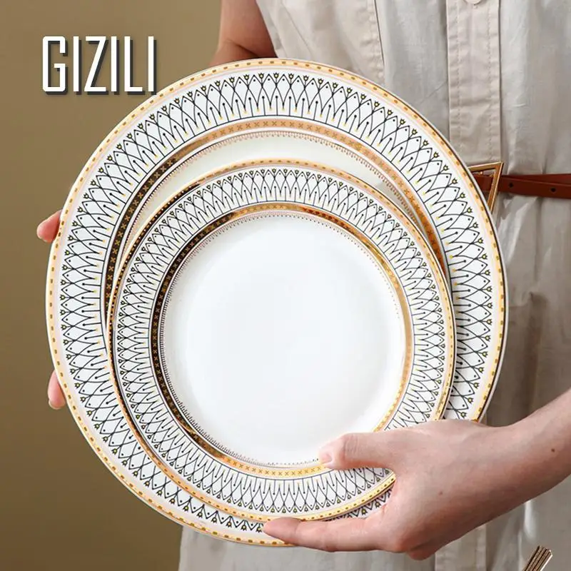 European Ceramic Plate Set Restaurant Light Luxury Dish Dessert Plate Serving Dinner Plates Salad Plate Kitchen Dinnerware