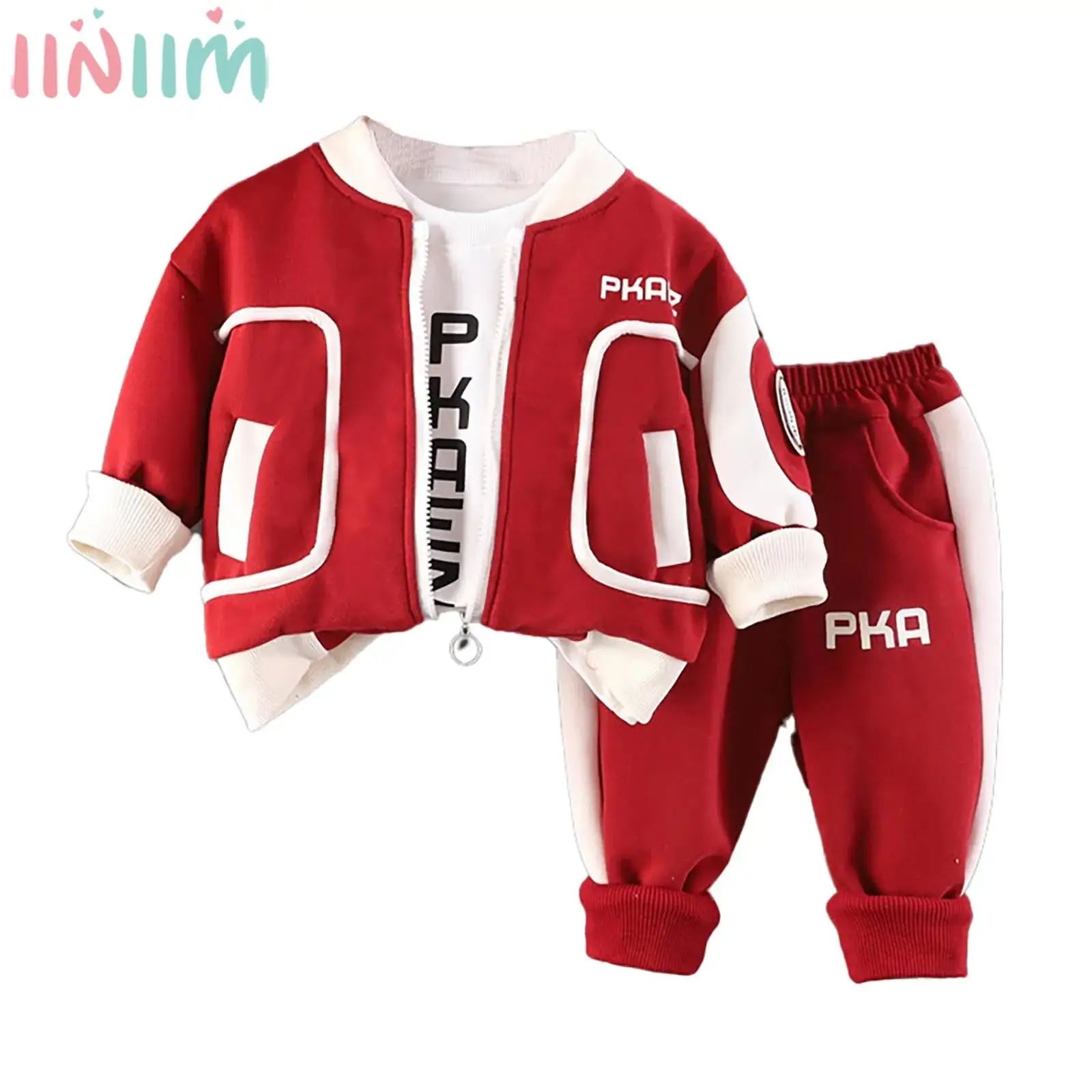 

Kids Boys Spring Autumn Casual Baseball Jacket Outfit Long Sleeve Coat with T-shirt Pants Sports Set Daily School Sportswear