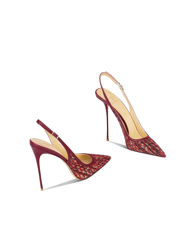 

Новые женские туфли на высоком каблуке из красной ткани на тонком каблуке с острым носком, 2025 г., универсальные