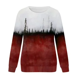 2023 New Women'S 3d Sweatshirt T-Shirt O-Neck Long Sleeve Fashion Art Forest Print Large Casual Street Wear Oversize Autumn