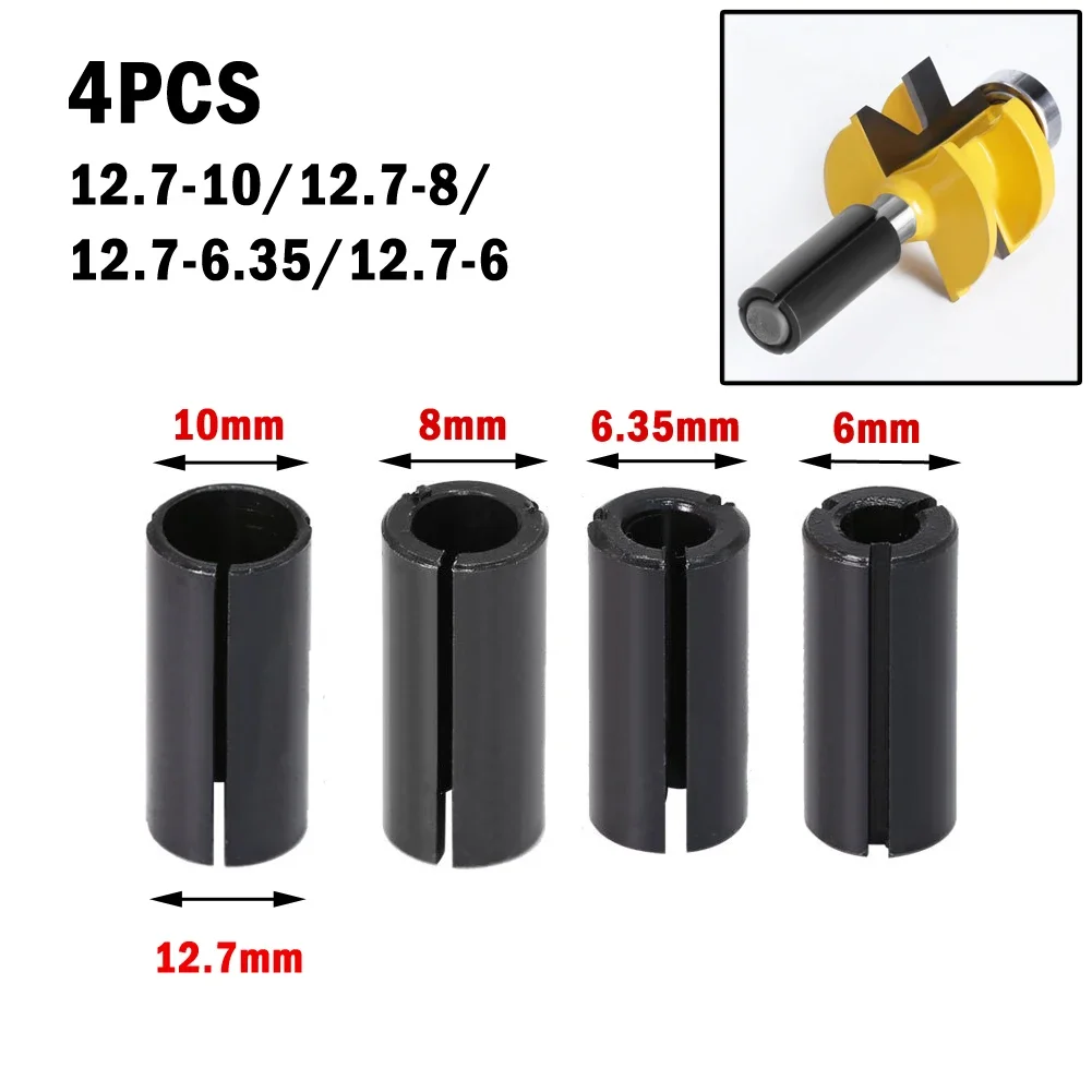 

4Pcs Router Bit Collet Adapter Set for Engraving Machine Compatible with Various Bit Specifications Carbon Steel Construction