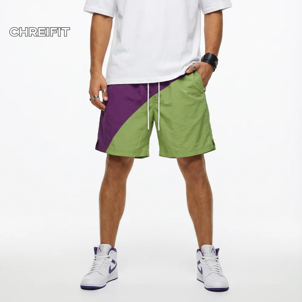

CHREIFIT Men's Hip Hop Shorts Color Block Streetwear Loose Fit Drawstring Waist Sport Shorts Summer Gym Basketball Casual Wear