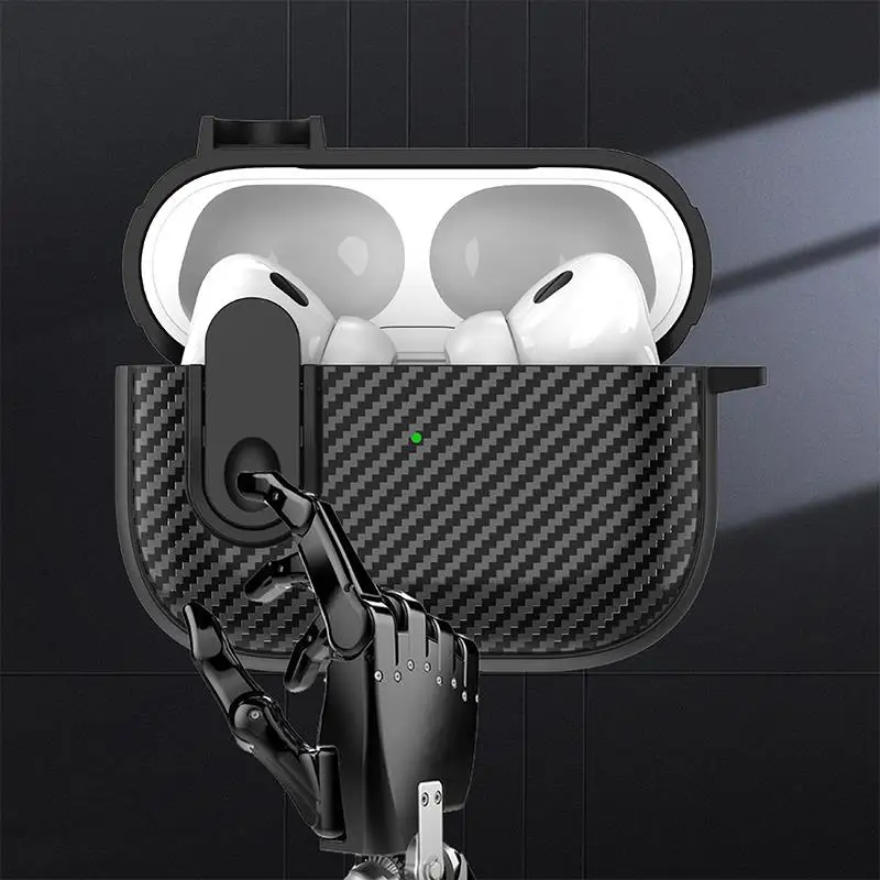 Carbon Fiber Lock Case For Apple AirPods Pro 2 2nd 3 2 1 Generation Cover For AirPods Pro 2023 Cases TPU Shockproof Fundas Shell