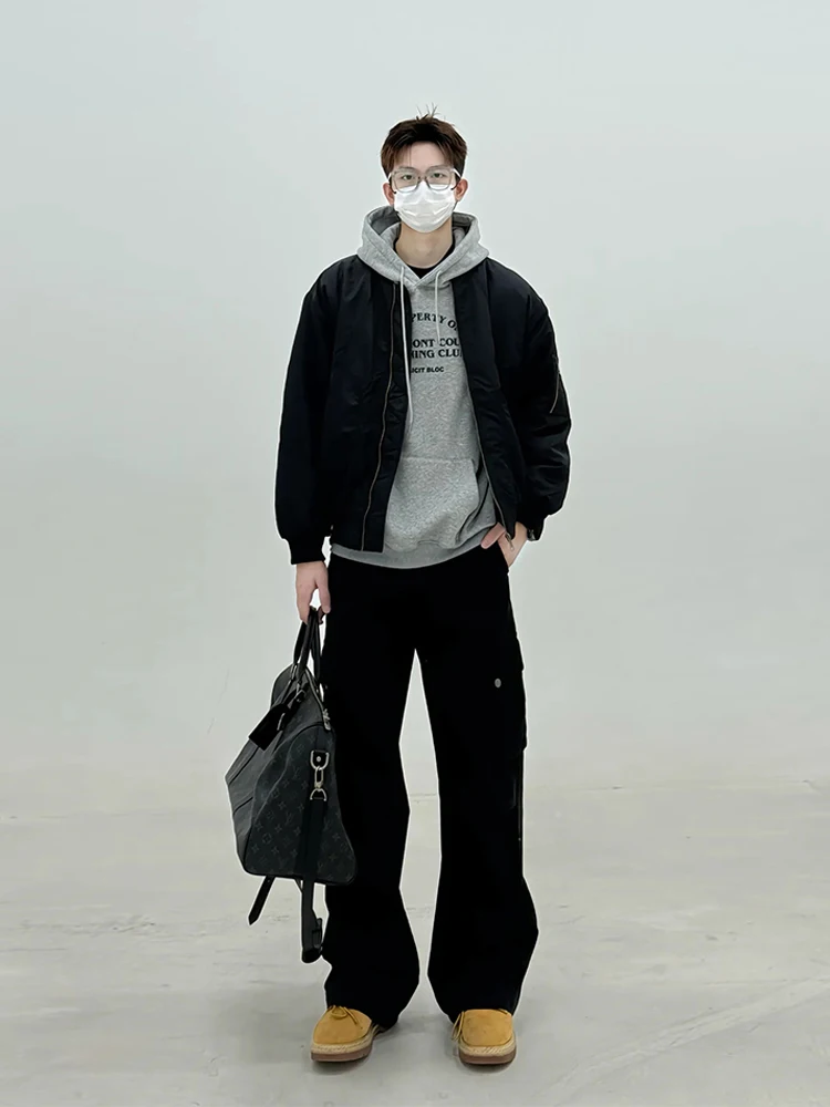 

Cleanfit Men's Bla Baseball Cotton Jaet Thiened Autumn Winter Flight Coat American Sle ort Workwear Outerwear