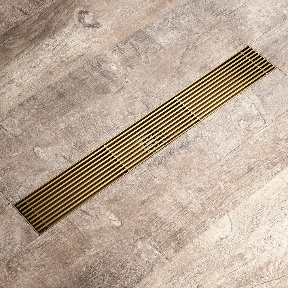 304 Stainless Steel Floor Drain Brushed Gold Finish For Bathroom And Shower European Rectangle Design
