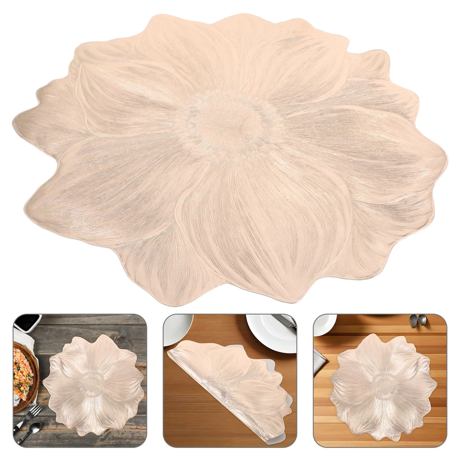 

Gold Round Placemats Heat Insulation Anti Slip Mat for Dining Table Lotus Pattern Washable Kitchen Mat Bowl Cup Protector Flower