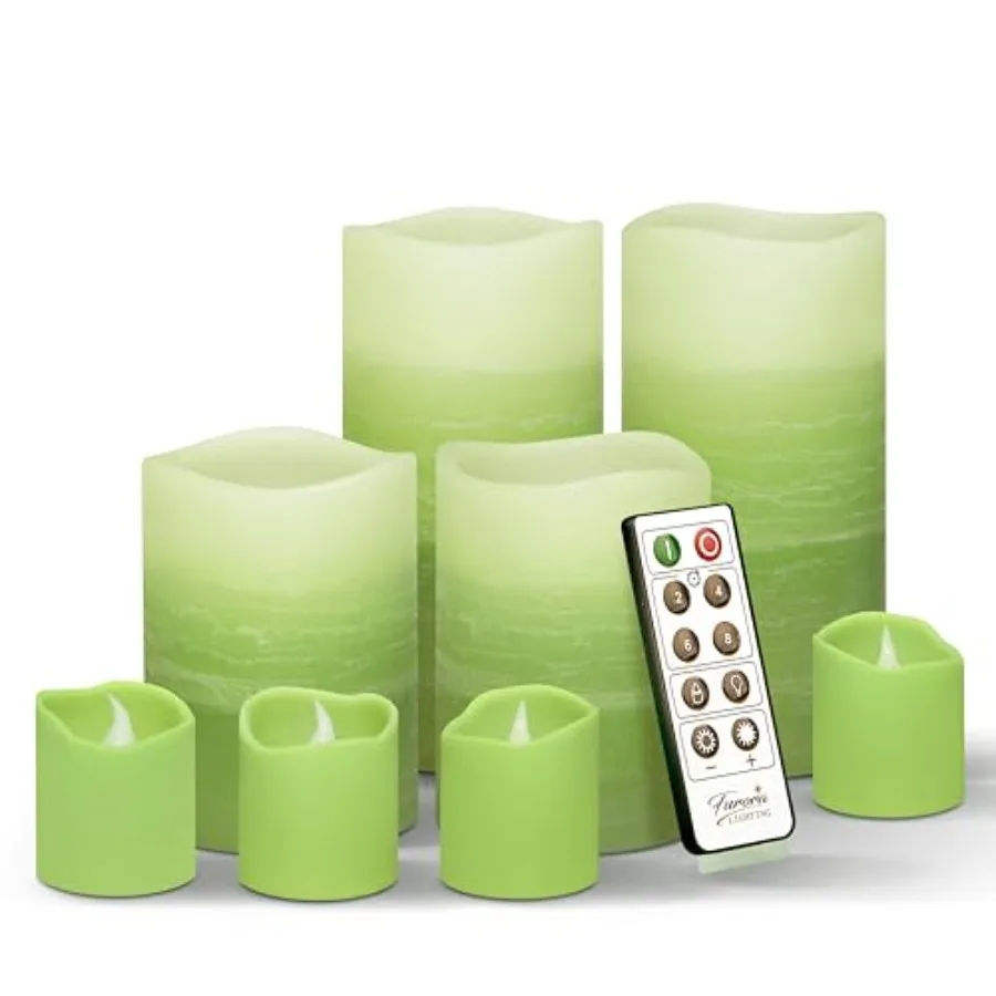 

Зеленые светодиодные свечи Ombre с пультом ДУ для элегантного домашнего декора: набор из 8 штук, включая 4 высокие и 4 низкие свечи с реалистичным пламенем