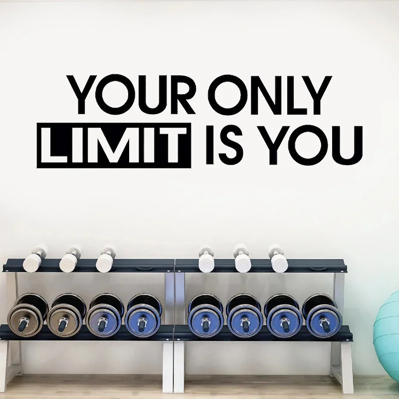 Your Only Limit Is You Quotes Gym Studio Decor Wall Sticker Home Gym Fitness Decals Motivational Workout Wallpaper Murals 4890