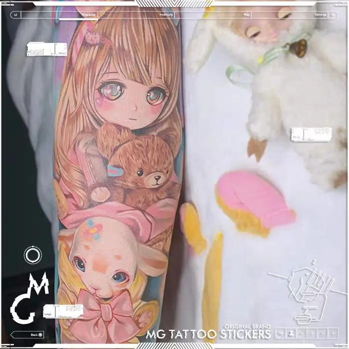 Japanese Cartoon Girl Temporary Tattoos for Women Arm Cute Little Bear Pet Waterproof Tattoo Stickers Art Lasting Fake Tattoo