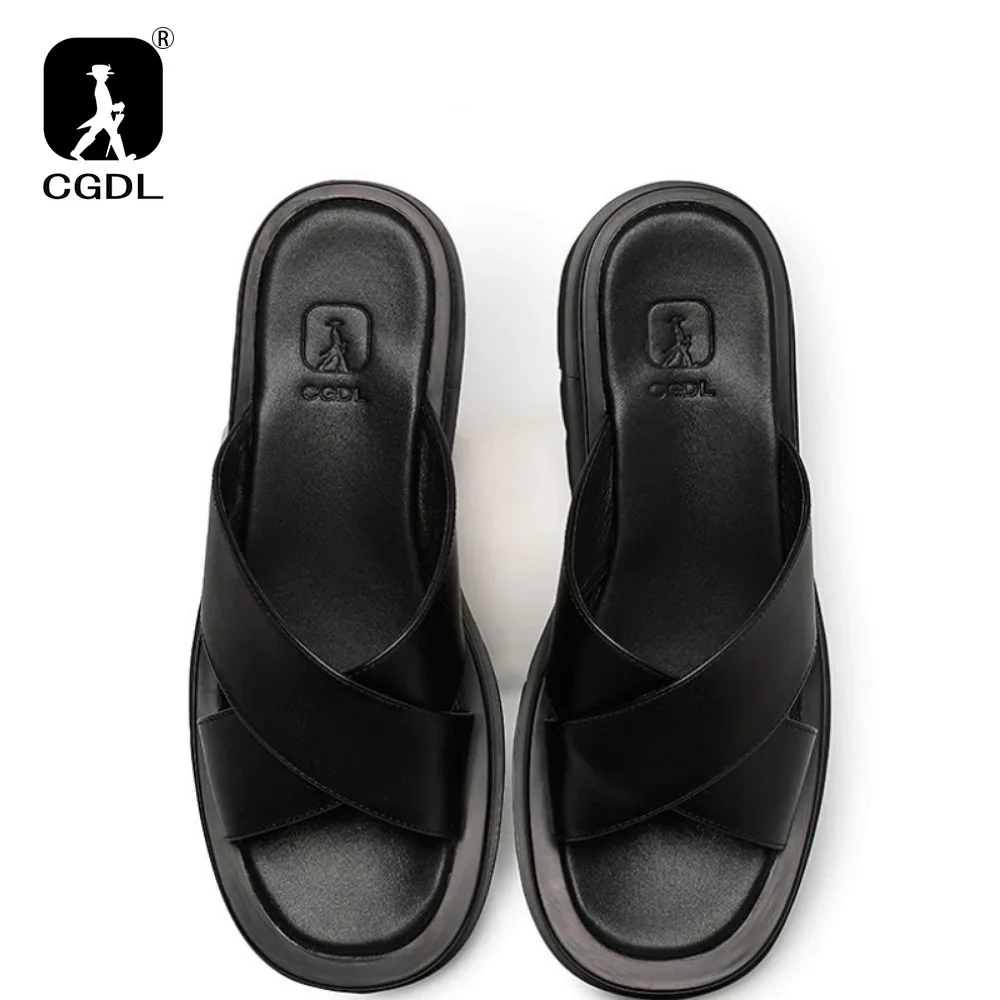 Luxury Mens Leather Slippers 2024 New Style Genuine Leather Outdoor Sandals Fashion Platform Business Slippers Summer Man Shoes