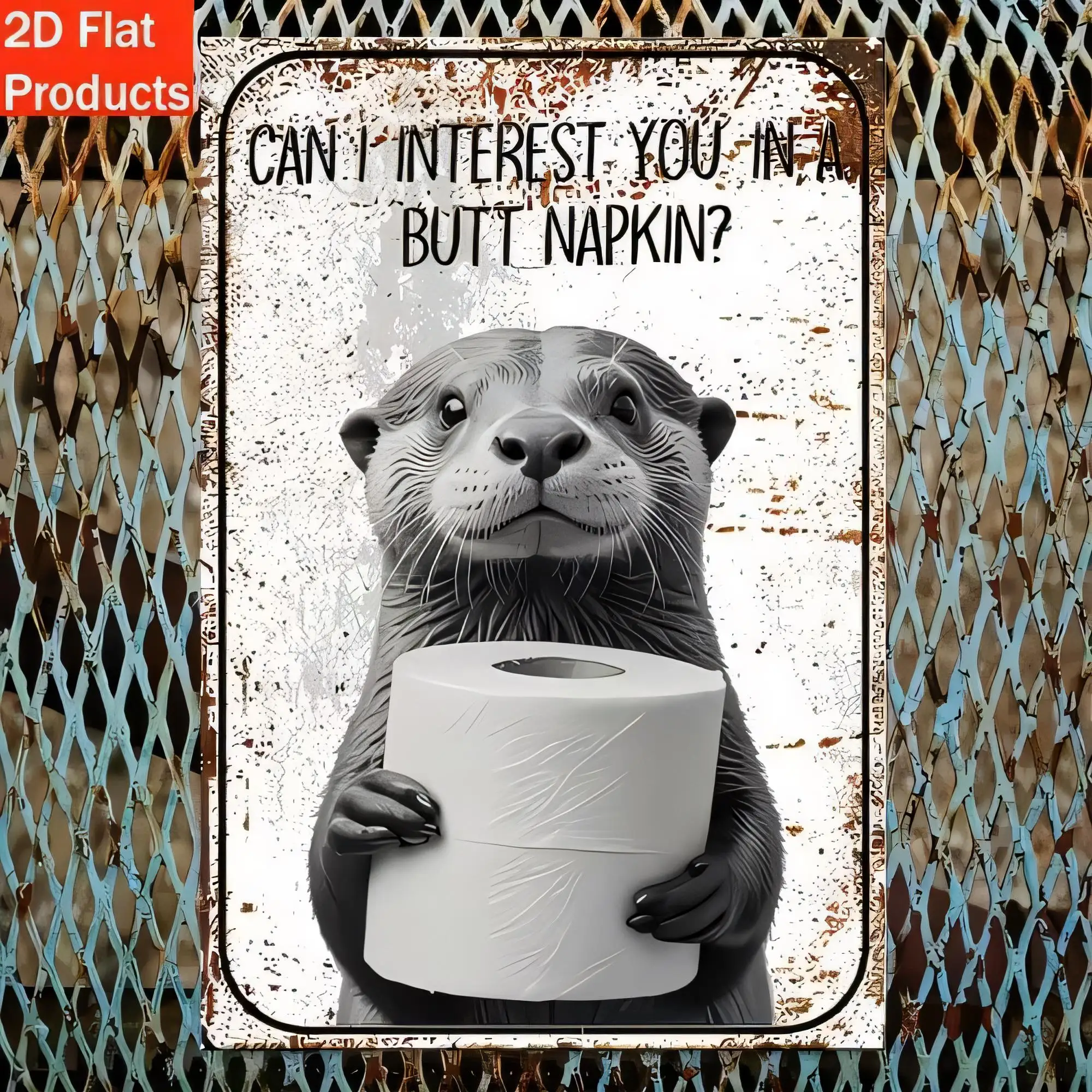 Tin Sign Metal Wall Decor “Can’t Pinterest You Here? But I Napkin!” Funny Panda Reading Postcard Style Artwork for Kitchen Bar B