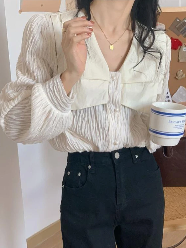 Blouse Women Korean Style Chic New Design Personality Autumn Stylish Girls Simple Patchwork Bow Retro Loose All-match Daily Cozy